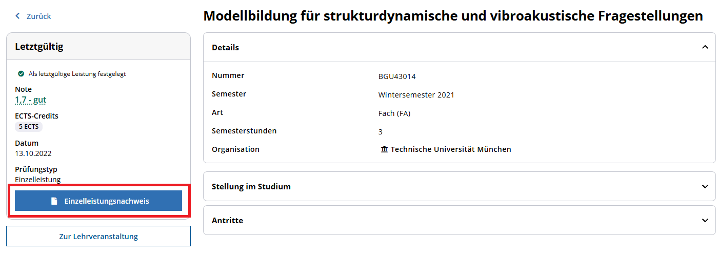 Einzelleistungsnachweis drucken