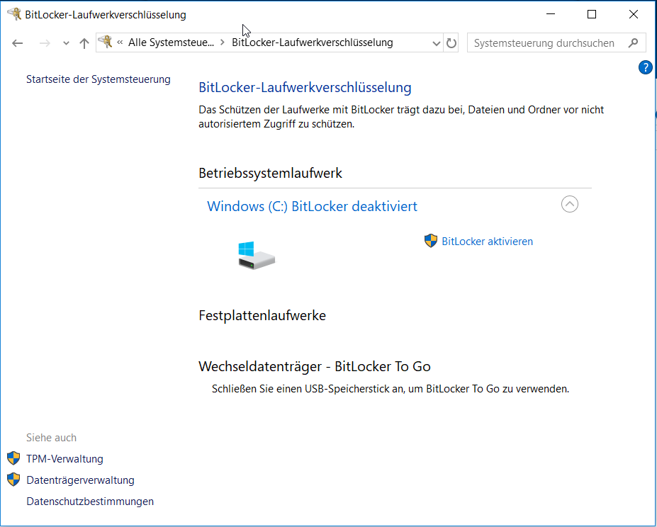 Bitlocker über die Systemsteuerung starten 