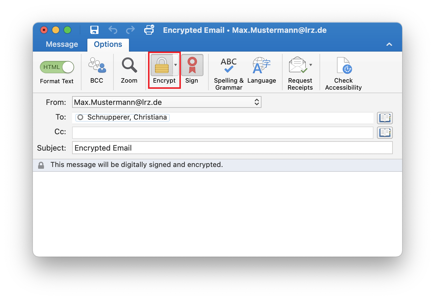 Window as before, only now Encrypt is marked in the command bar.