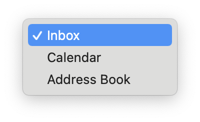 Small section with the 3 possible settings for folder type. Selected hook, Inbox. Calendar. Address Book.