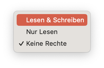 Ausgewählt Lesen und Schreiben. Nur Lesen. Häckchen, Keine Rechte.